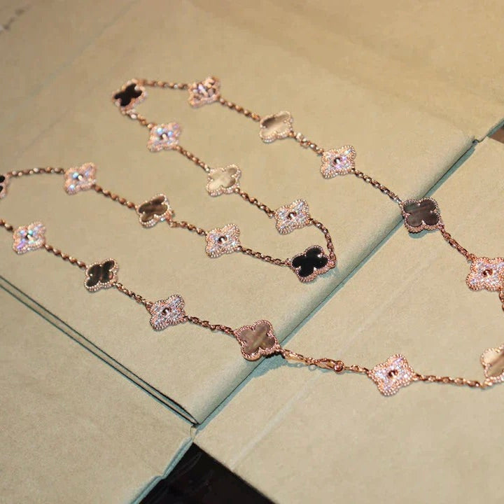 [Limara]CLOVER 20 MOTIFS DARK MOP DIAMOND  NECKLACE