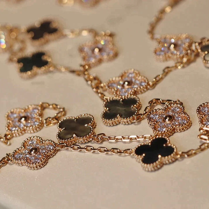 [Limara]CLOVER 20 MOTIFS DARK MOP DIAMOND  NECKLACE