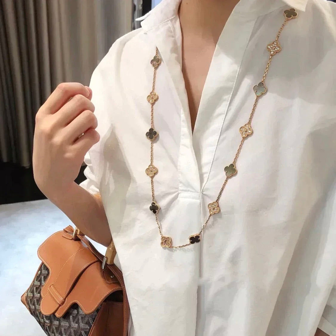 [Limara]CLOVER 20 MOTIFS DARK MOP DIAMOND  NECKLACE