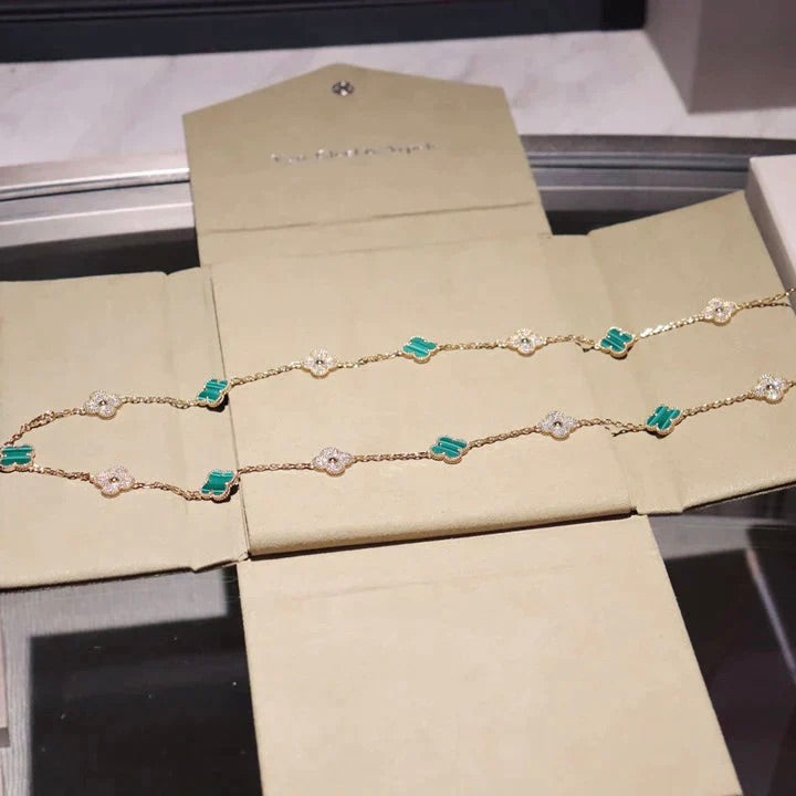 [Limara]CLOVER 20 MOTIFS MALACHITE DIAMOND NECKLACE