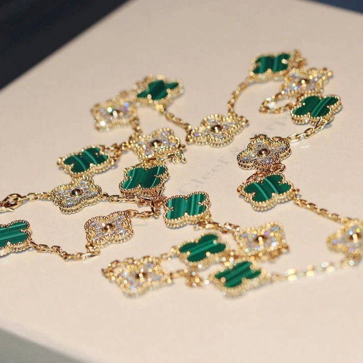 [Limara]CLOVER 20 MOTIFS MALACHITE DIAMOND NECKLACE