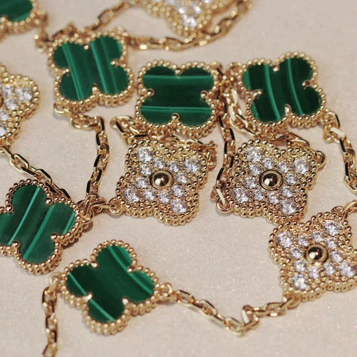 [Limara]CLOVER 20 MOTIFS MALACHITE DIAMOND NECKLACE