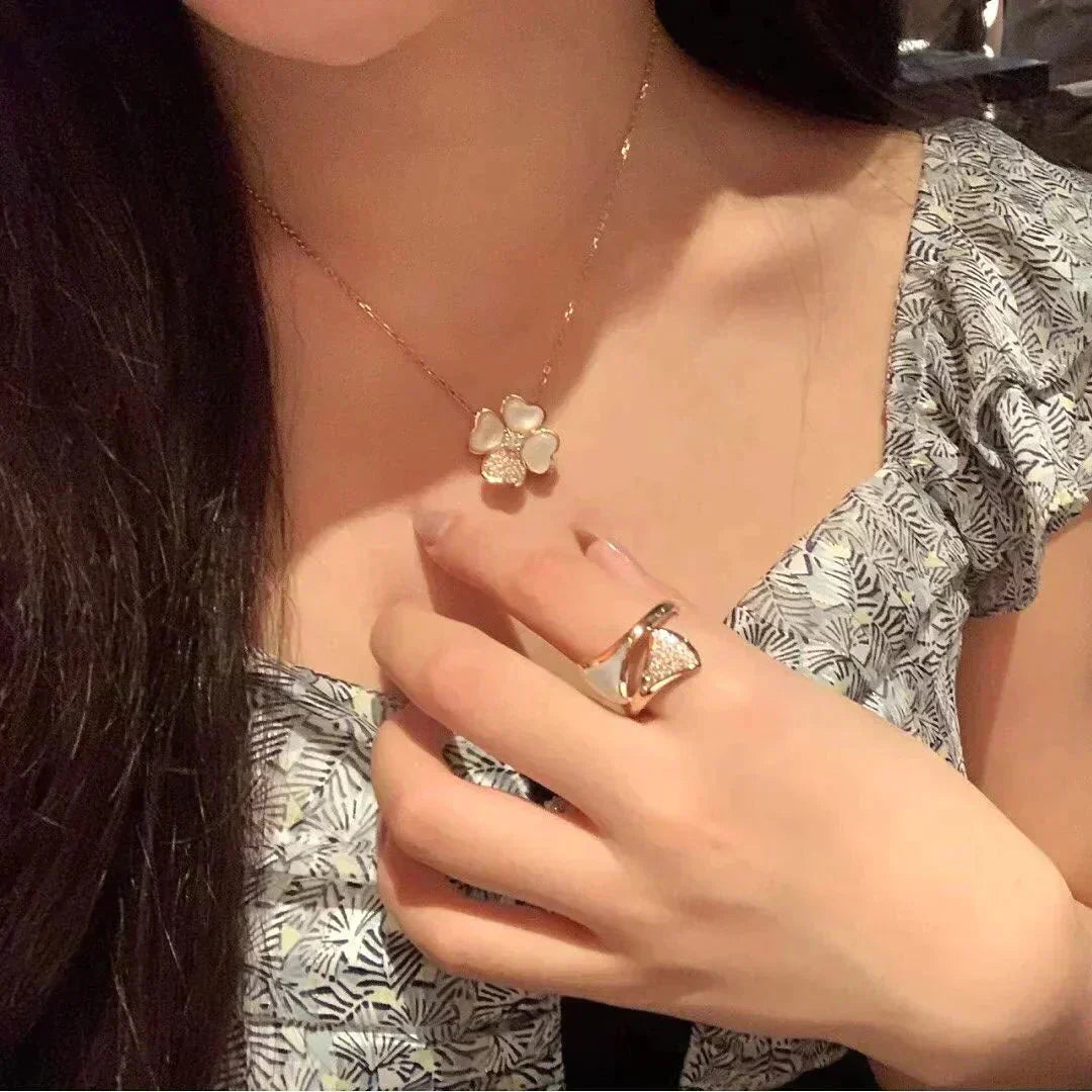 [Limara]CLOVER MOP DIAMOND ROSE GOLD NECKLACE