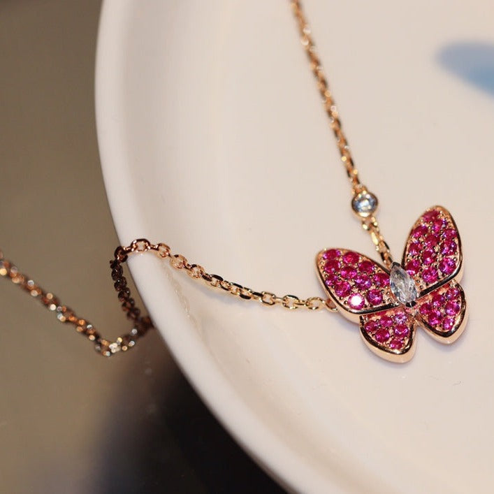 [Limara]BUTTERFLY RED DIAMOND ROSE GOLD NECKLACE