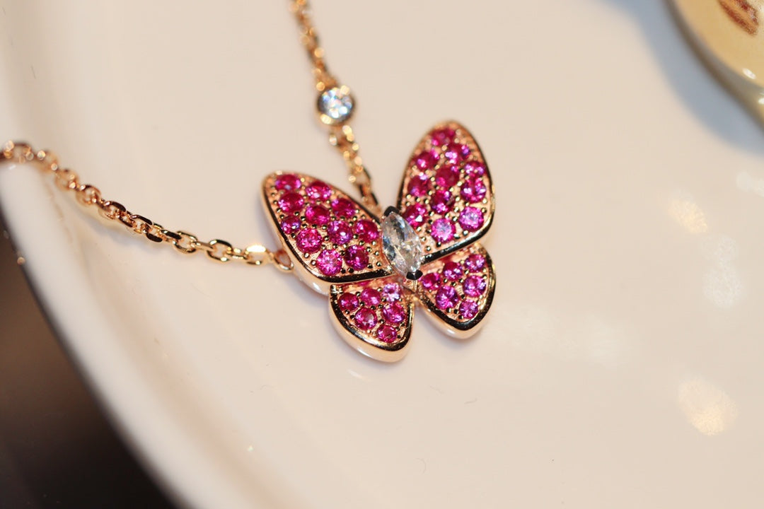 [Limara]BUTTERFLY RED DIAMOND ROSE GOLD NECKLACE
