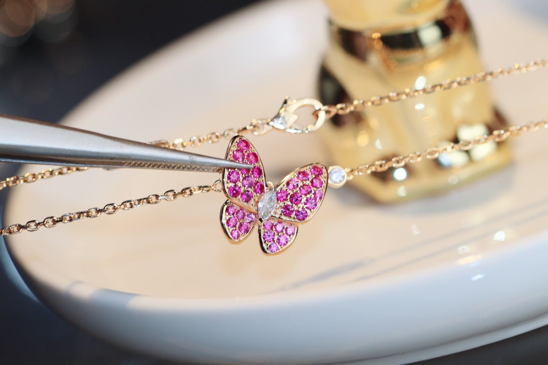 [Limara]BUTTERFLY RED DIAMOND ROSE GOLD NECKLACE