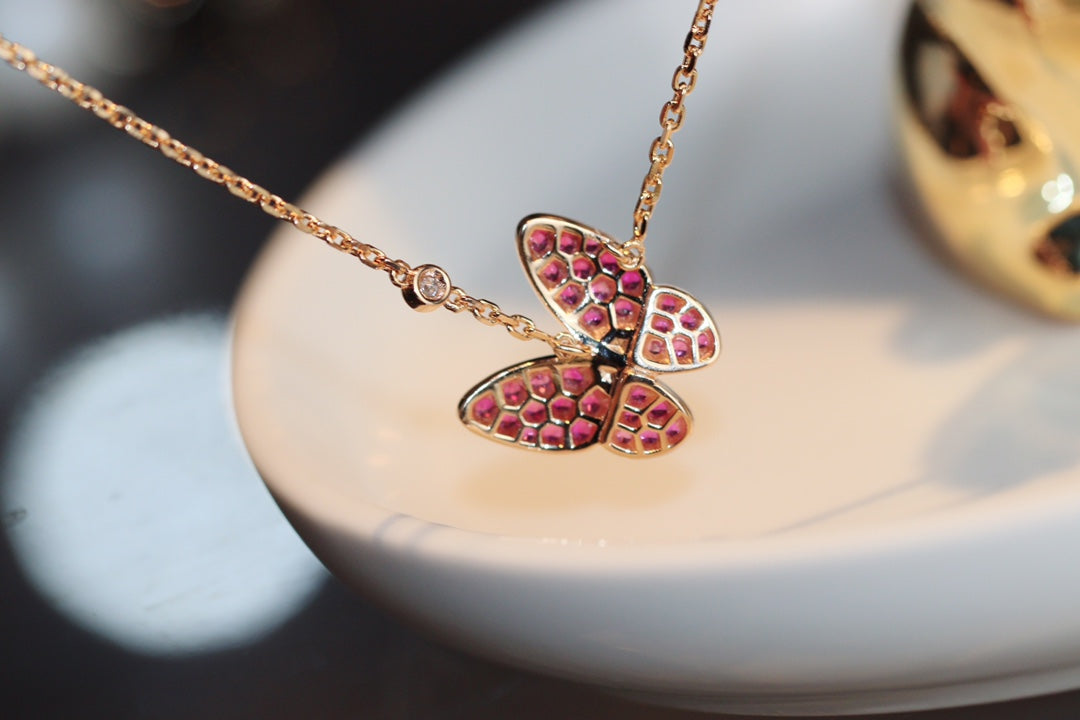 [Limara]BUTTERFLY RED DIAMOND ROSE GOLD NECKLACE