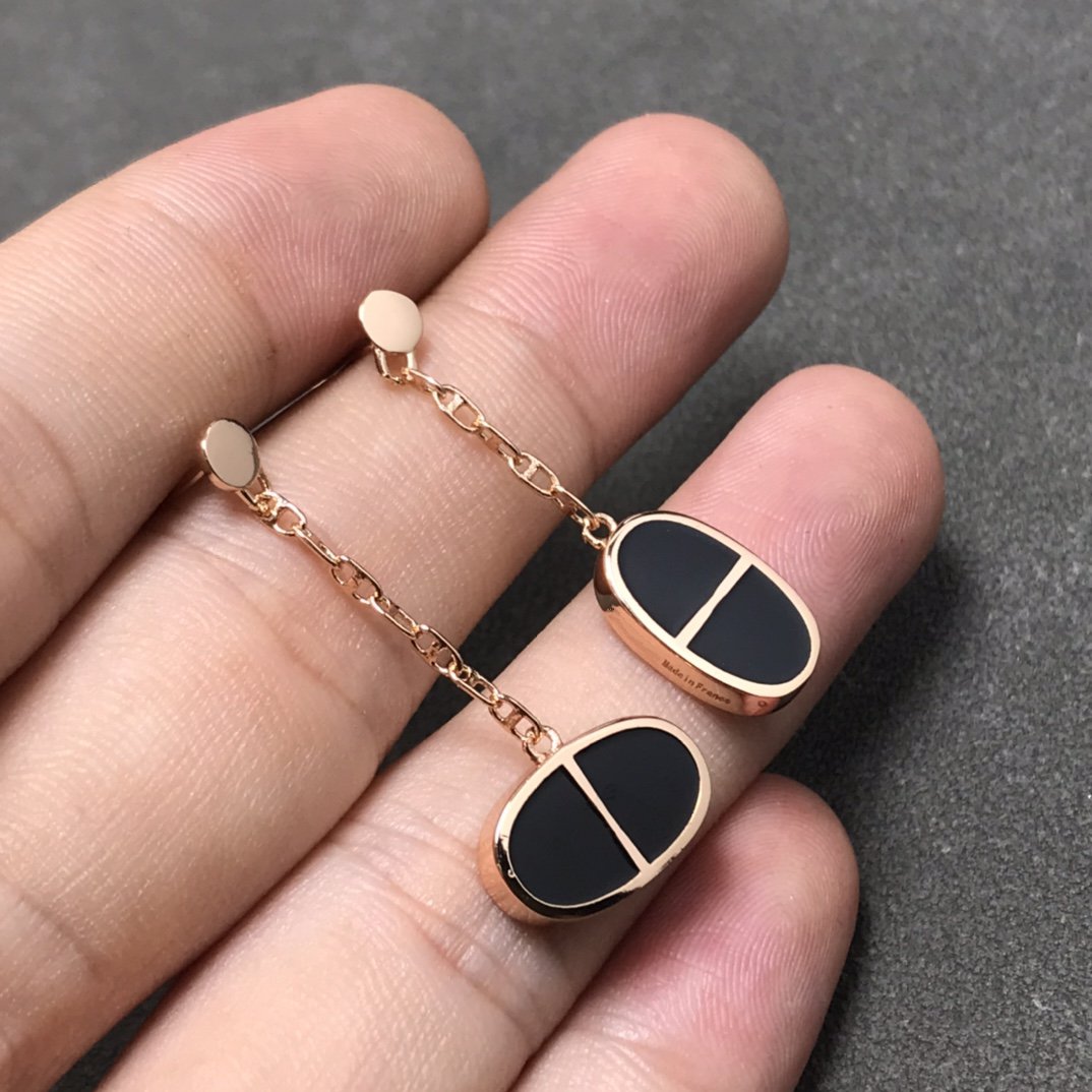 [Limara]CHAINE VERSO BLACK CERAMIC SILVER EARRINGS
