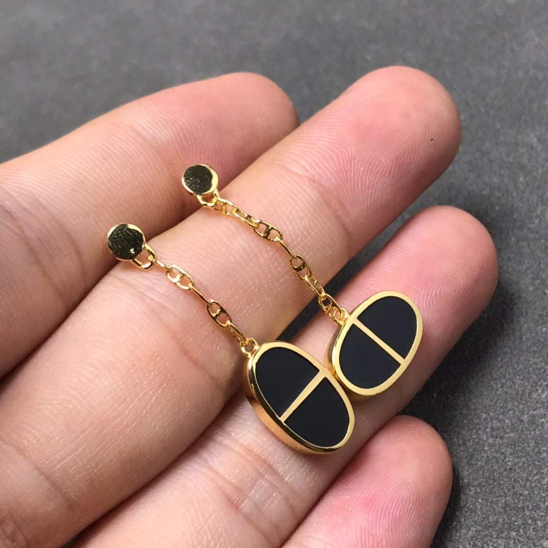 [Limara]CHAINE VERSO BLACK CERAMIC SILVER EARRINGS