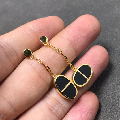 [Limara]CHAINE VERSO BLACK CERAMIC SILVER EARRINGS