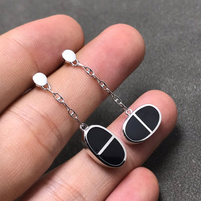 [Limara]CHAINE VERSO BLACK CERAMIC SILVER EARRINGS
