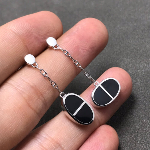 [Limara]CHAINE VERSO BLACK CERAMIC SILVER EARRINGS