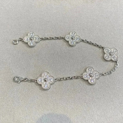 [Limara]LUCKY CLOVER 5-MOTIF BRACELET - FULL-DIAMOND