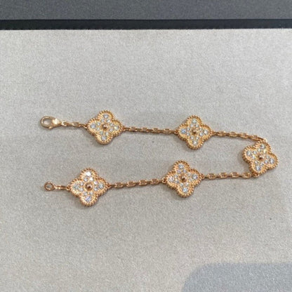 [Limara]LUCKY CLOVER 5-MOTIF BRACELET - FULL-DIAMOND