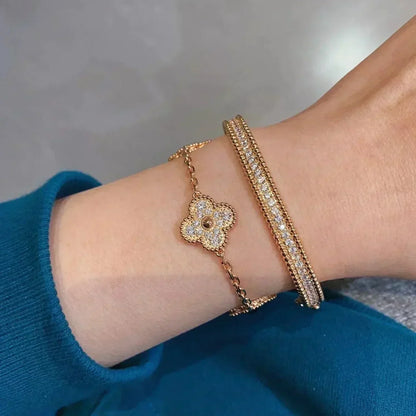 [Limara]LUCKY CLOVER 5-MOTIF BRACELET - FULL-DIAMOND