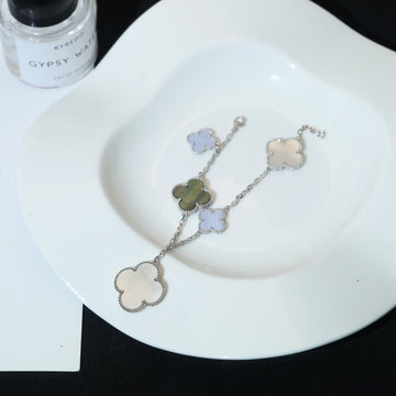 [Limara]CLOVER BRACELET 5 MOTIFS MOP CHALCEDONY SILVER