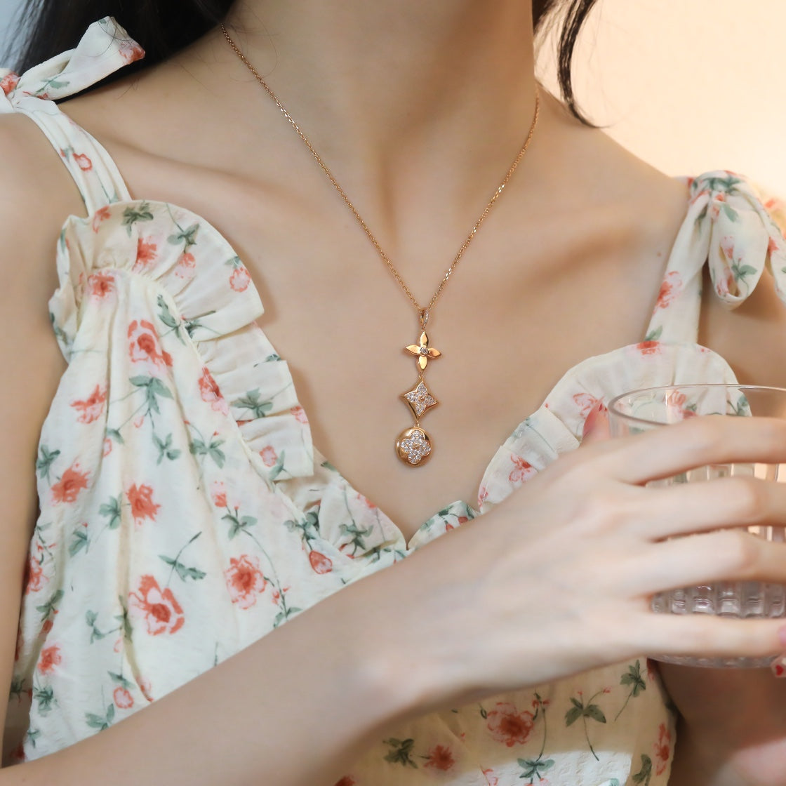 [Limara]STAR AND SUN DIAMOND ROSE GOLD NECKLACE