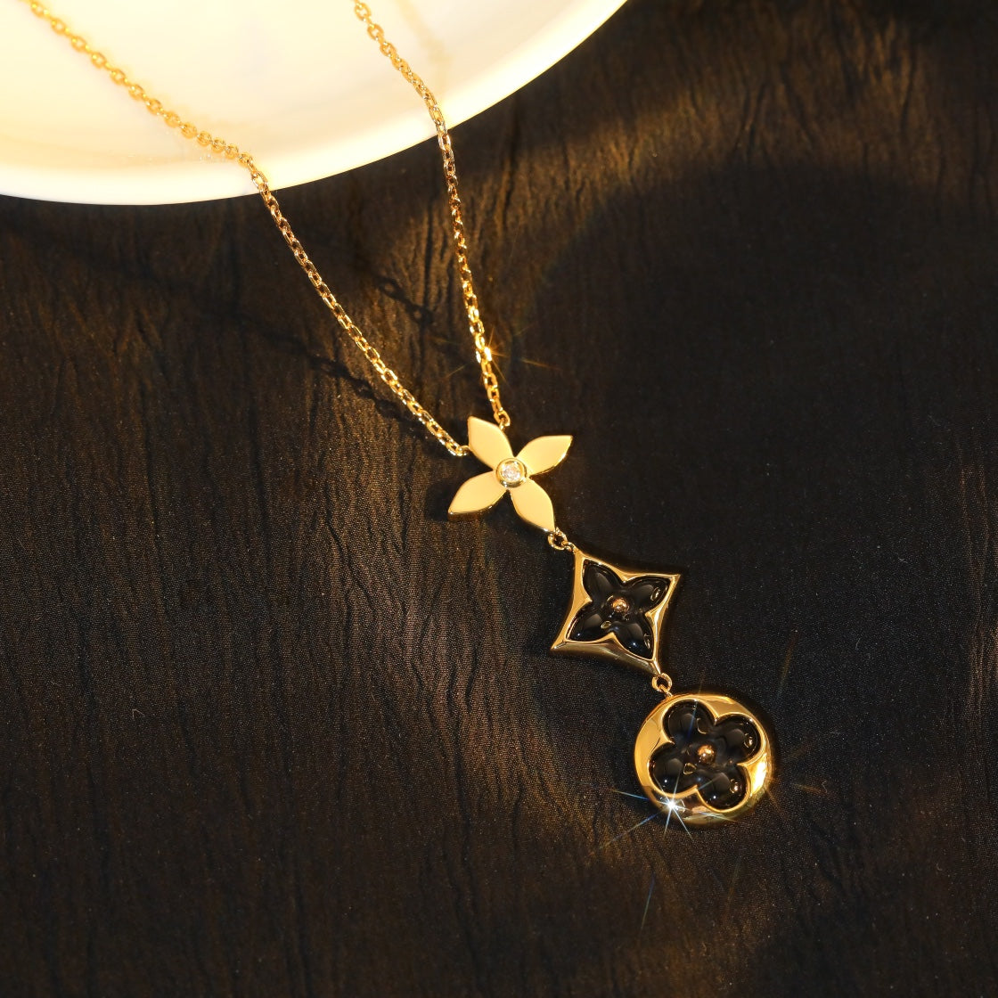 [Limara]STAR AND SUN ONYX ROSE GOLD NECKLACE