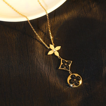 [Limara]STAR AND SUN ONYX ROSE GOLD NECKLACE