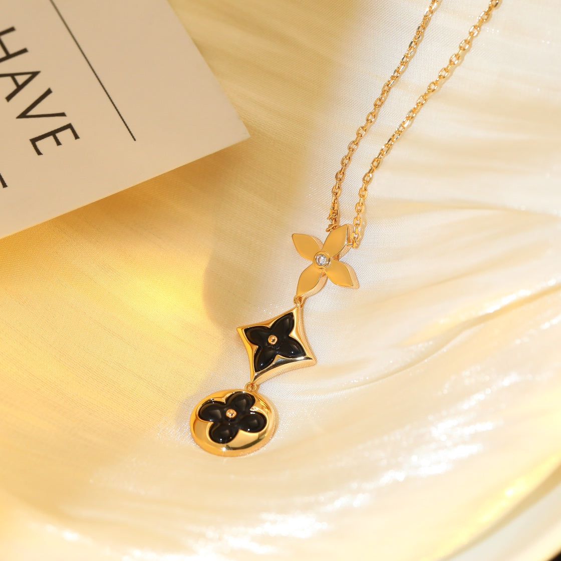 [Limara]STAR AND SUN ONYX ROSE GOLD NECKLACE
