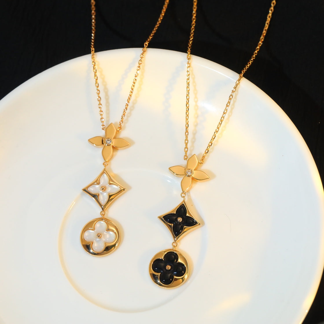 [Limara]STAR AND SUN ONYX ROSE GOLD NECKLACE