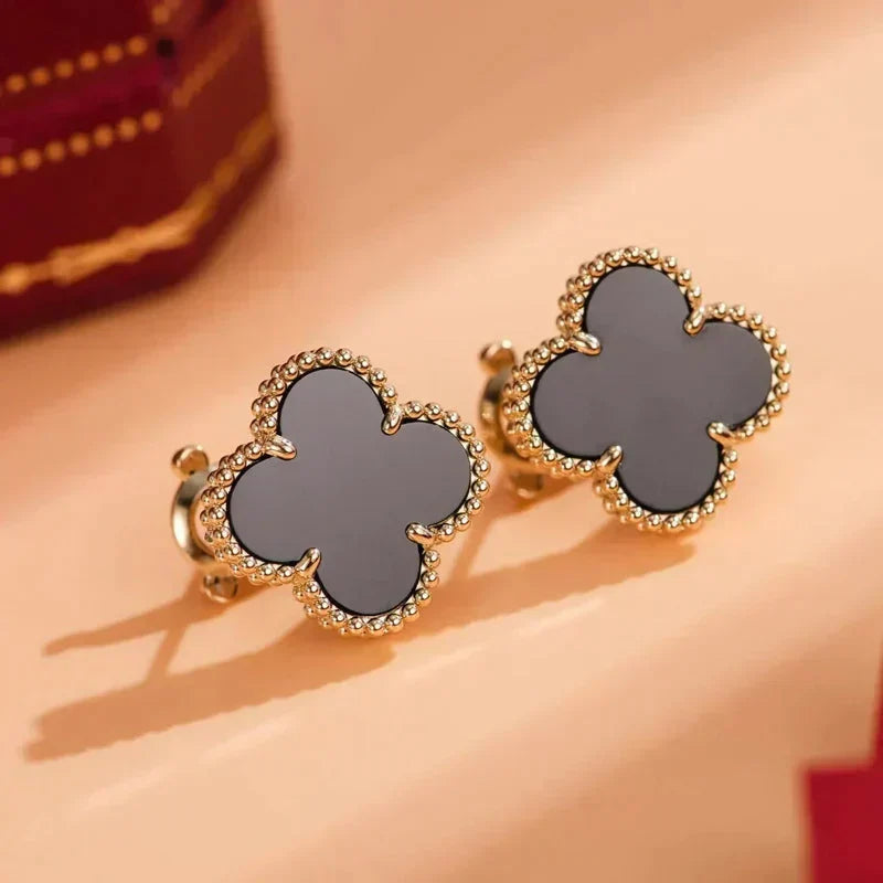 [Limara] CLOVER MEDIUM 1 MOTIFS  ONYX STUD EARRINGS
