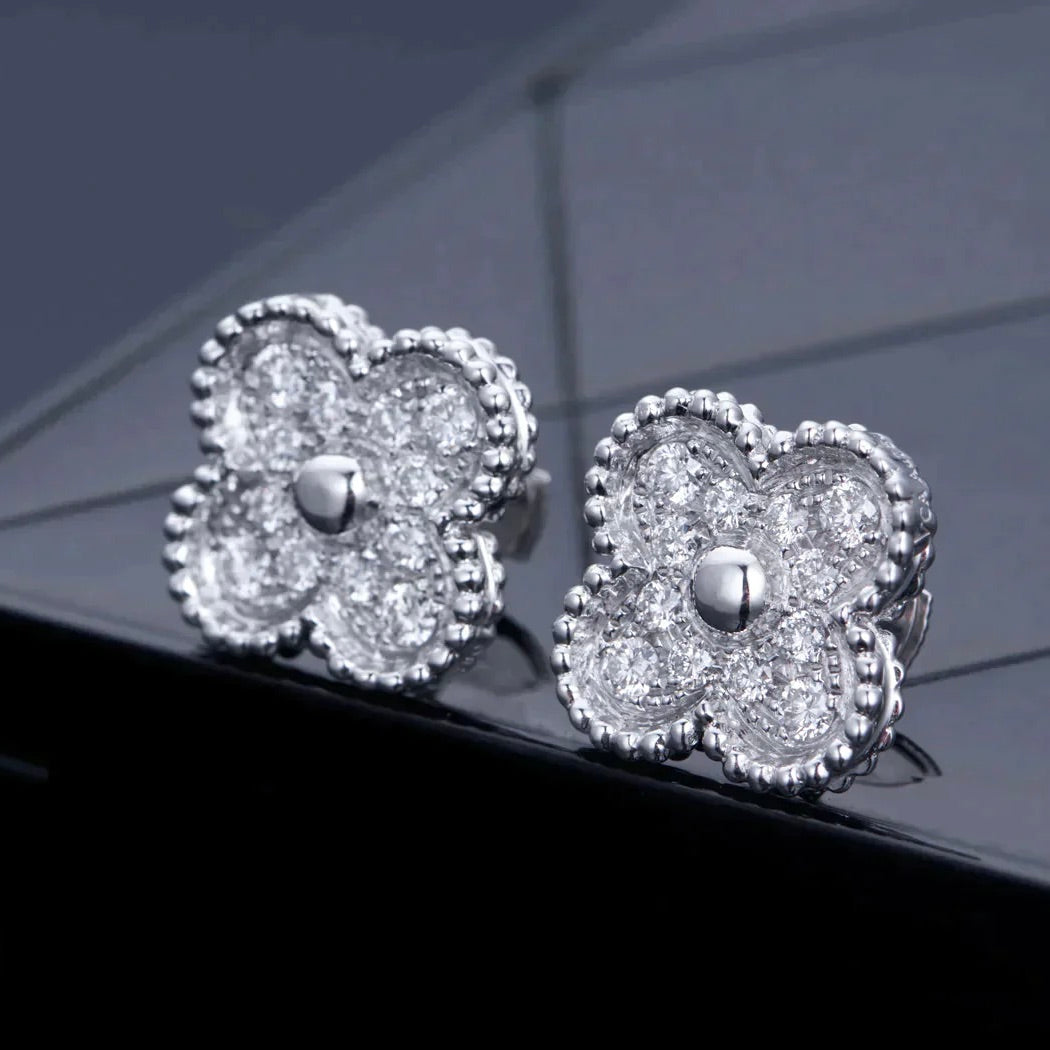 [Limara]CLOVER 1 MOTIFS DIAMOND STUD EARRINGS SILVER