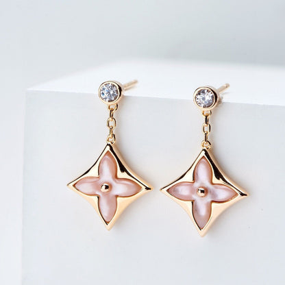 [Limara]DOUBLE STAR ROSE GOLD MOP DROP EARRINGS