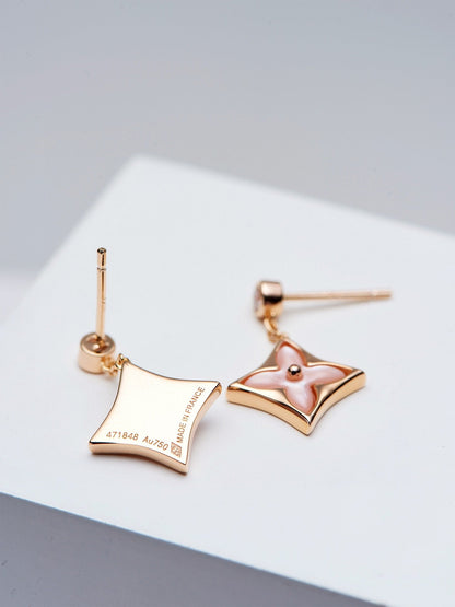 [Limara]DOUBLE STAR ROSE GOLD MOP DROP EARRINGS
