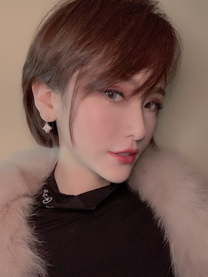 [Limara]DOUBLE STAR ROSE GOLD MOP DROP EARRINGS