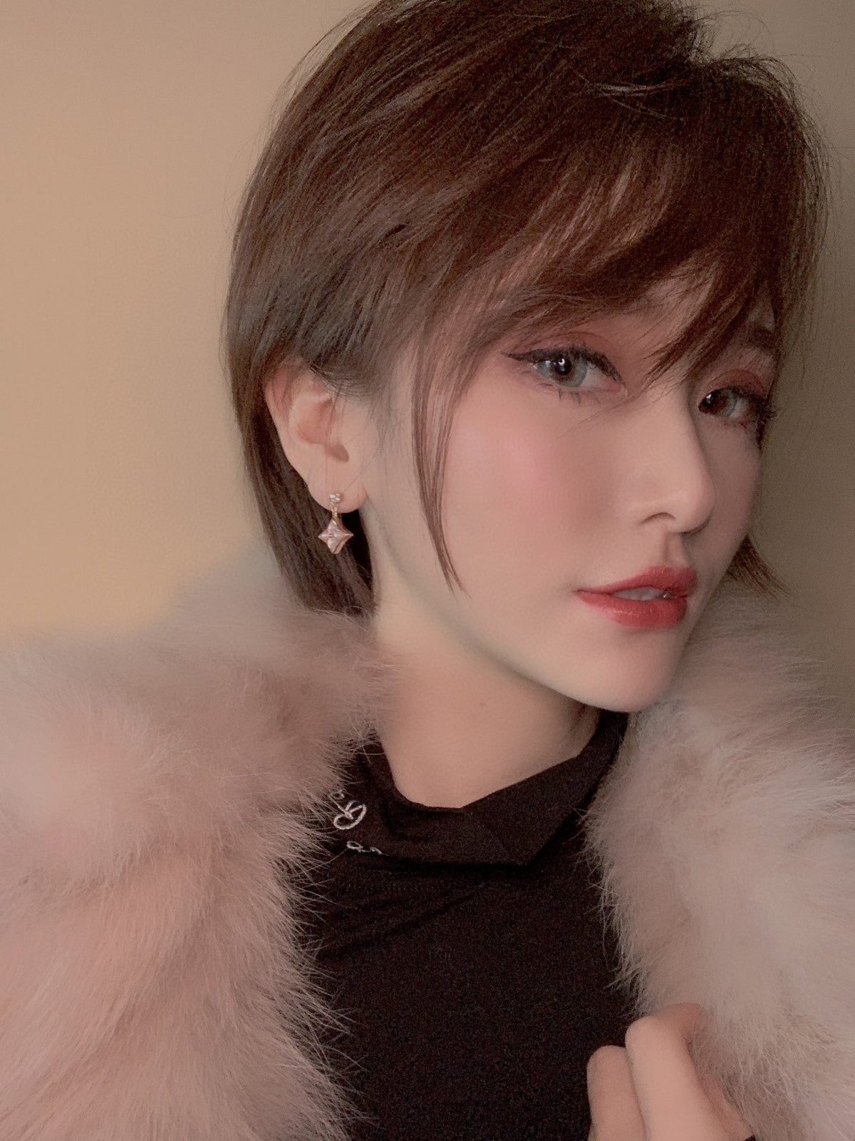 [Limara]DOUBLE STAR ROSE GOLD MOP DROP EARRINGS