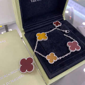[Limara]CLOVER 5 MOTIFS SIVLER CARNELIAN TIGER EYE BRACELET