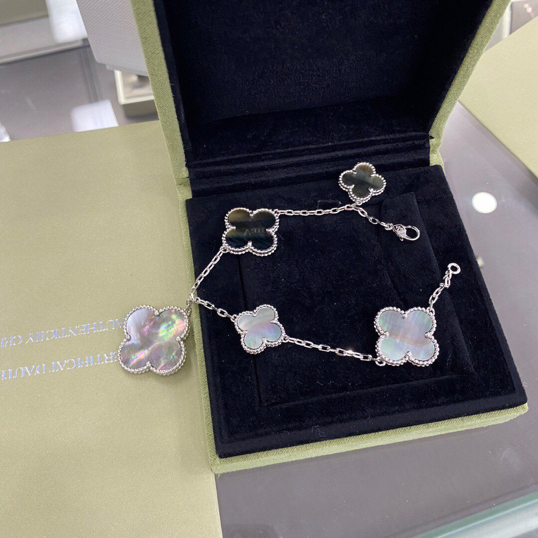 [Limara]CLOVER 5 MOTIFS SIVLER DARK MOP BRACELET