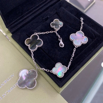 [Limara]CLOVER 5 MOTIFS SIVLER DARK MOP BRACELET