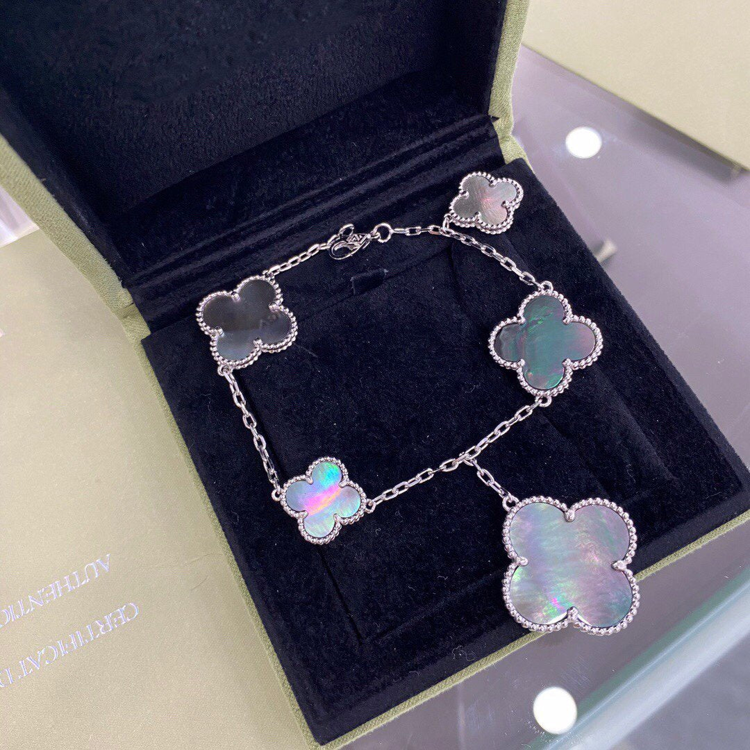 [Limara]CLOVER 5 MOTIFS SIVLER DARK MOP BRACELET