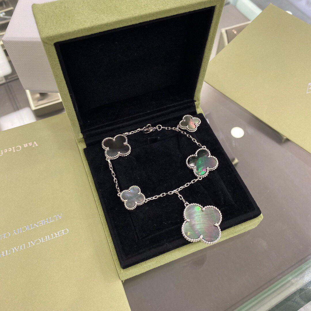 [Limara]CLOVER 5 MOTIFS SIVLER DARK MOP BRACELET