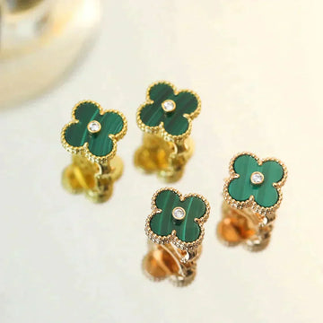 [Limara]CLOVER MEDIUM 1 MOTIFS MALACHITE DIAMOND EARRINGS