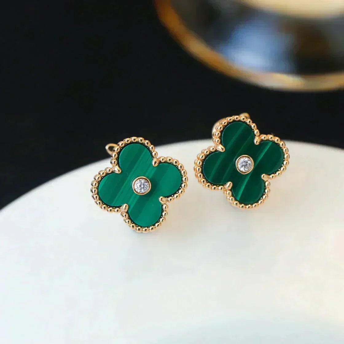 [Limara]CLOVER MEDIUM 1 MOTIFS MALACHITE DIAMOND EARRINGS