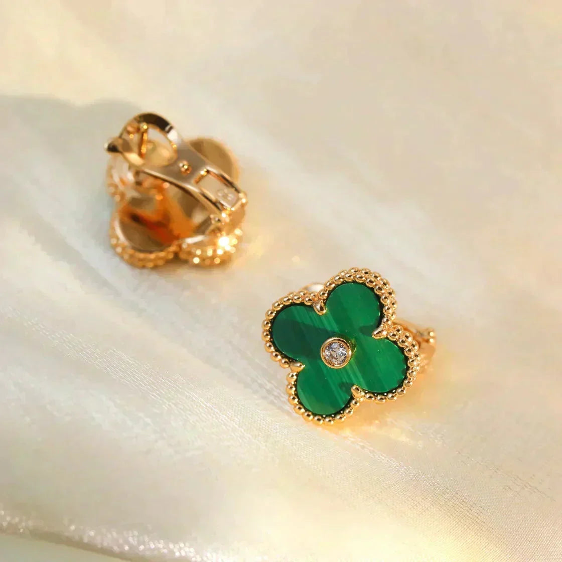 [Limara]CLOVER MEDIUM 1 MOTIFS MALACHITE DIAMOND EARRINGS