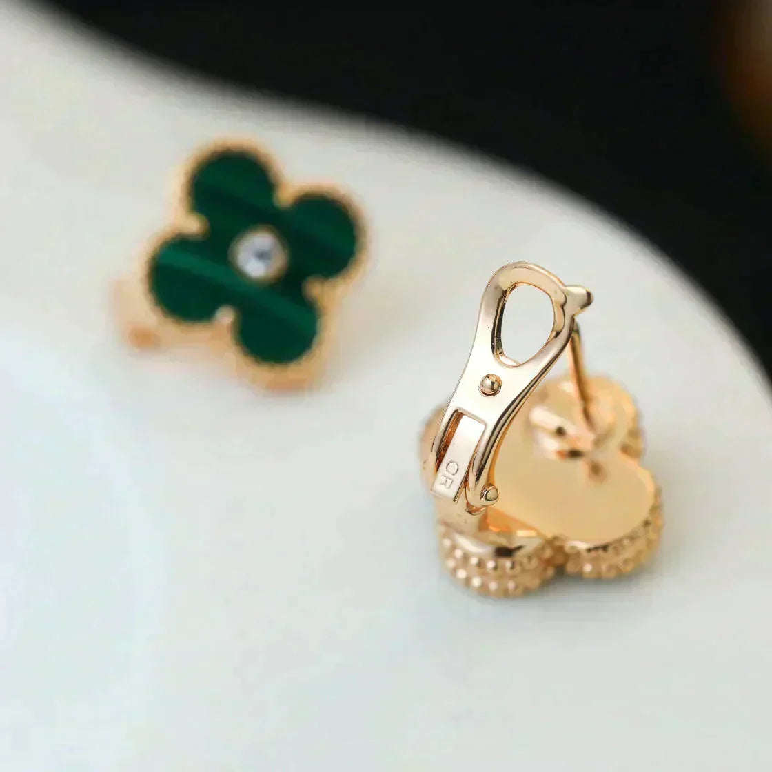 [Limara]CLOVER MEDIUM 1 MOTIFS MALACHITE DIAMOND EARRINGS