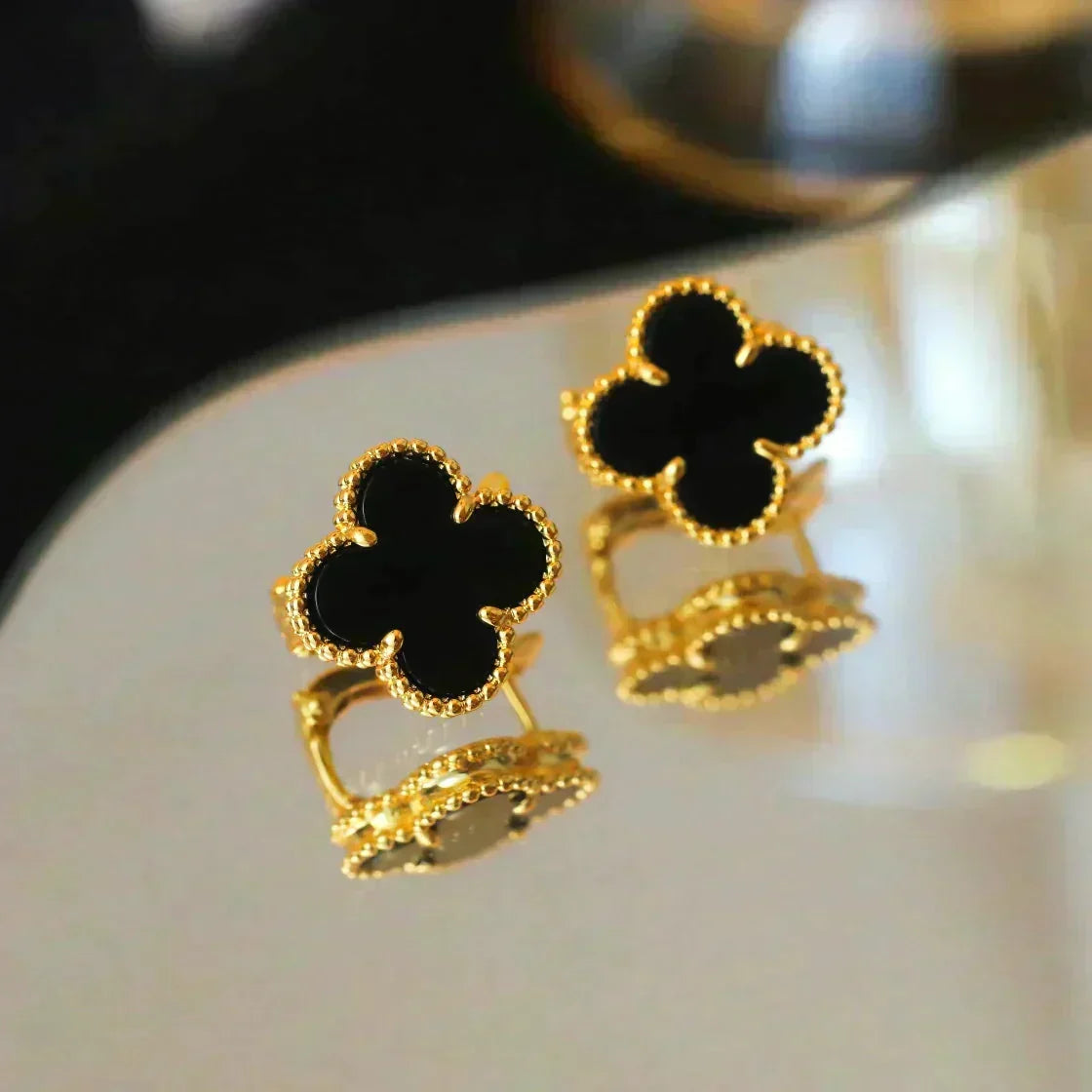 [Limara] CLOVER MEDIUM 1 MOTIFS  ONYX STUD EARRINGS