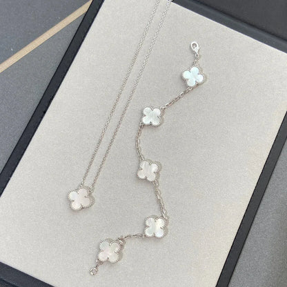 [Limara]LUCKY CLOVER 5-MOTIF BRACELET - WHITE MOTHER-OF-PEARL COLLECTION