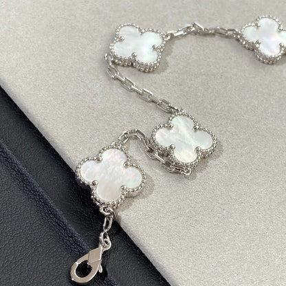 [Limara]LUCKY CLOVER 5-MOTIF BRACELET - WHITE MOTHER-OF-PEARL COLLECTION