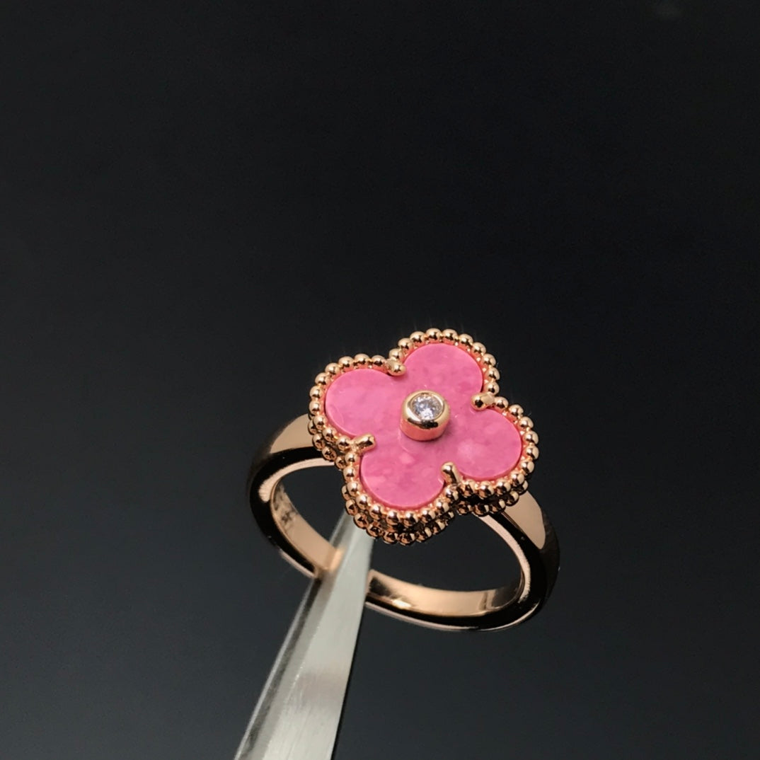 [Limara]CLOVER RHODONITE ROSE GOLD RING