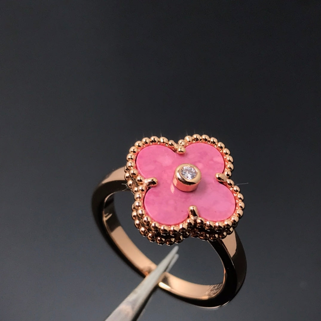 [Limara]CLOVER RHODONITE ROSE GOLD RING