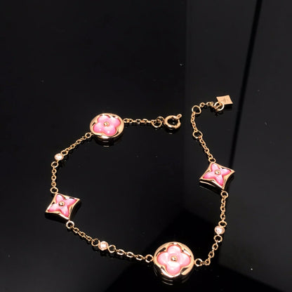 [Limara]STAR AND SUN 4 MOTIF PINK MOP ROSE GOLD BRACELET