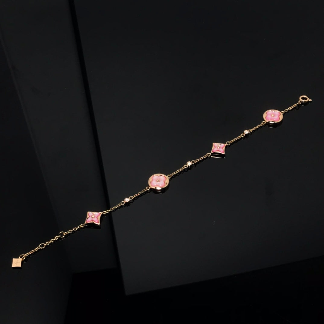 [Limara]STAR AND SUN 4 MOTIF PINK MOP ROSE GOLD BRACELET