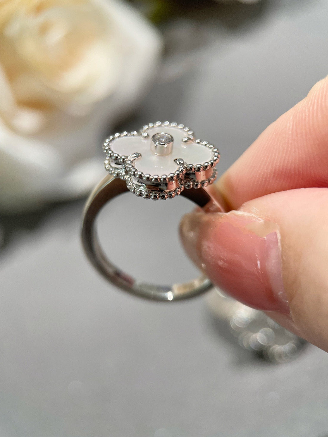[Limara]CLOVER SILVER MOP DIAMOND RING