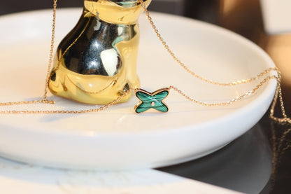 [Limara]JEUX MALACHITE 1 DIAMOND ROSE GOLD NECKLACE