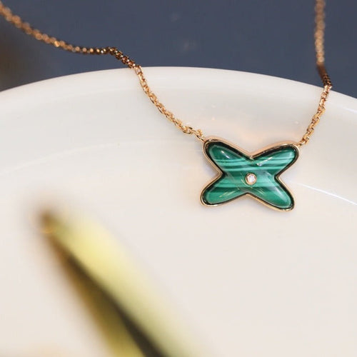 [Limara]JEUX MALACHITE 1 DIAMOND ROSE GOLD NECKLACE
